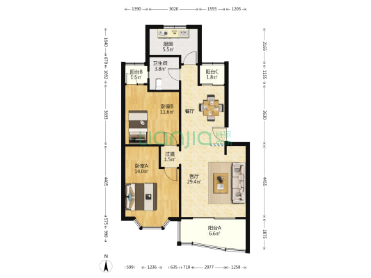 春之苑 2室1厅1卫 88平方
