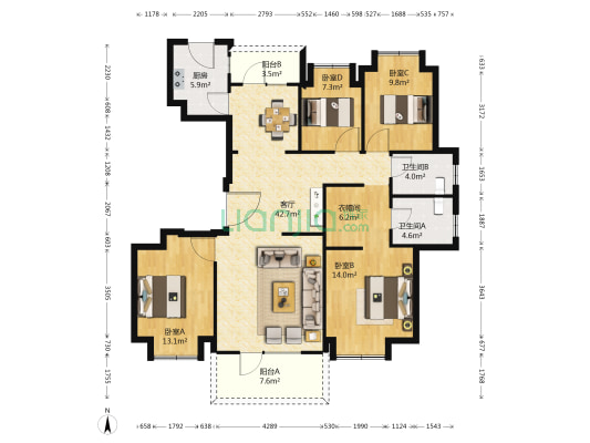 首地云梦台 4室1厅2卫 166平方