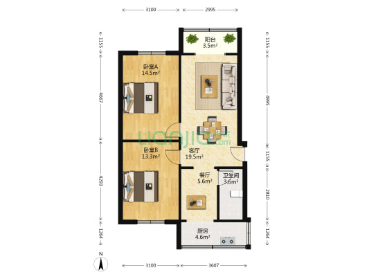 红星路四段253号 2室2厅1卫 73平方