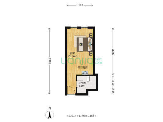 富林国际爱情公寓 2室1厅1卫 70平方