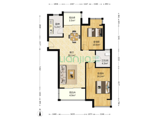 旭日爱上城第四区南区 2室1厅1卫 90平方