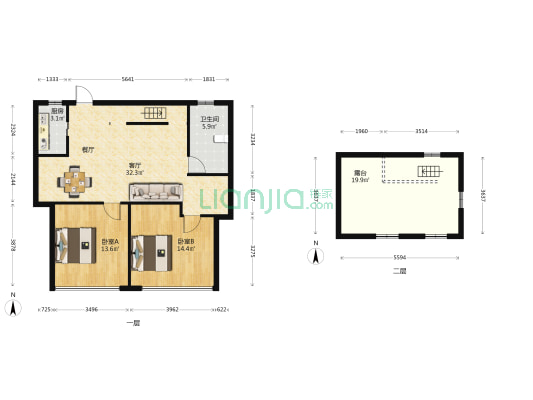 奥林公寓 2室1厅1卫 66平方