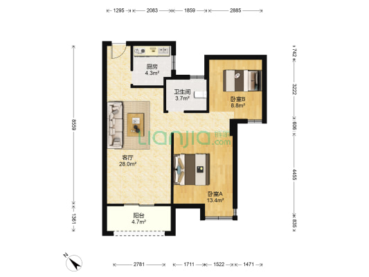 汉江湾壹号 2室1厅1卫 84平方