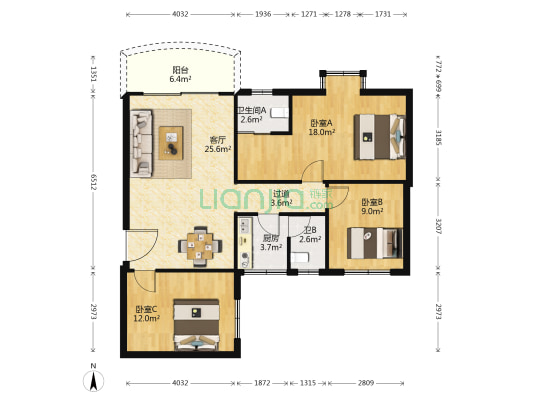 富丽家园 3室1厅2卫 97平方