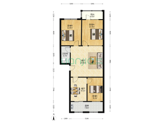 民政局家属楼 3室2厅1卫 106平方