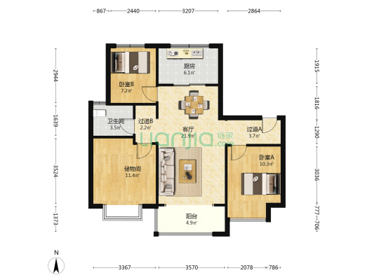 金科华都学林府 2室1厅1卫 102平方