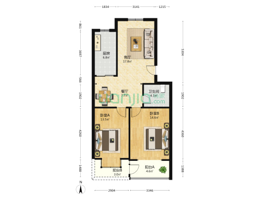 滨河新村 2室2厅1卫 89平方