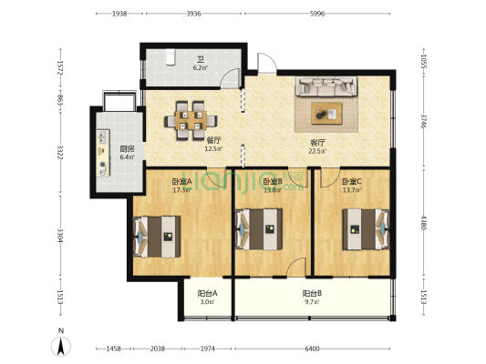 文星小区澜湖公寓A区 3室2厅1卫 125平方