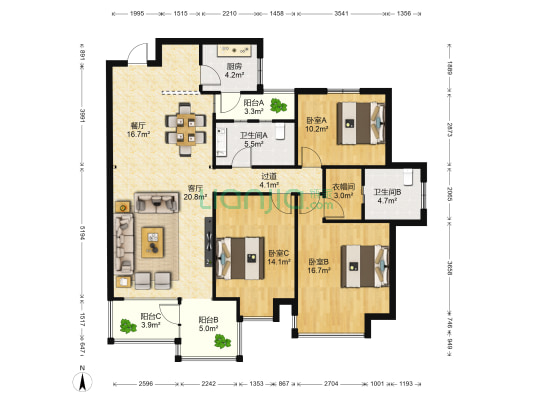 万科四季花城南区 3室2厅2卫 145平方
