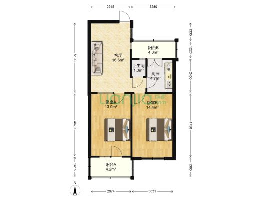 幸福北里 2室1厅1卫 52平方