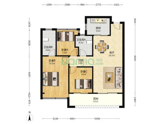 珑润华庭 3室1厅2卫 111平方