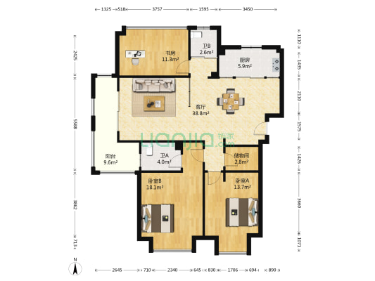 小石城7区桂花园 3室1厅2卫 136平方