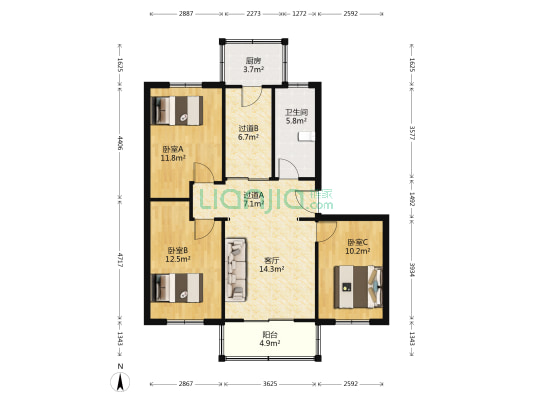 雍馨花园西区 3室1厅1卫 119平方