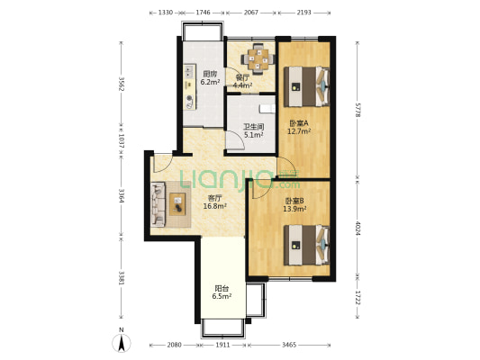 艺校宿舍 2室2厅1卫 70平方