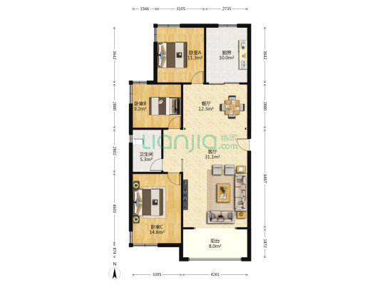 方正太公苑 3室2厅1卫 124平方