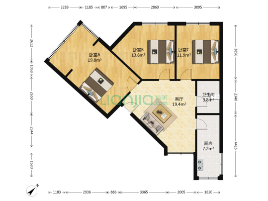 东篱路68号 3室1厅1卫 90平方