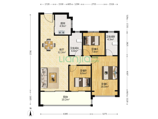 君悦339 3室1厅2卫 116平方