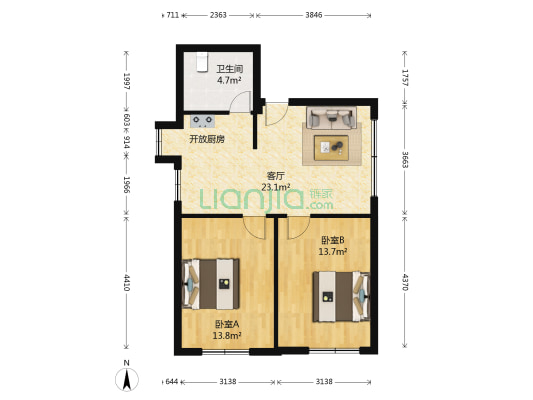 香江花园一二期 2室1厅1卫 69平方