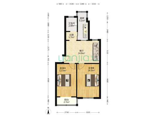 城建村 2室1厅1卫 67平方