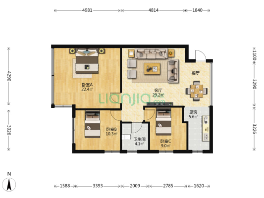 朝阳路34号 3室1厅1卫 88平方