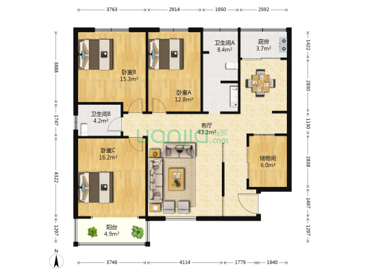 康平苑 3室1厅2卫 147平方
