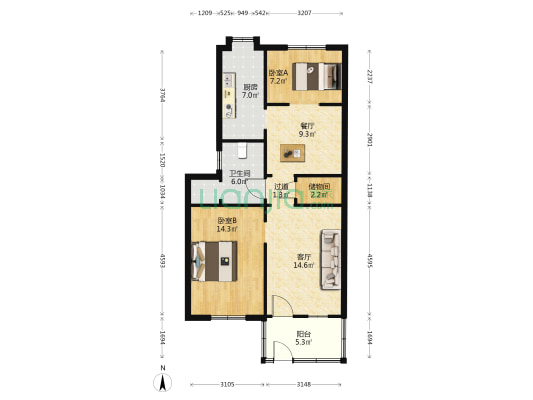 杏花街57号 2室2厅1卫 73平方
