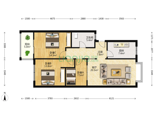 兴安路 3室1厅1卫 92平方