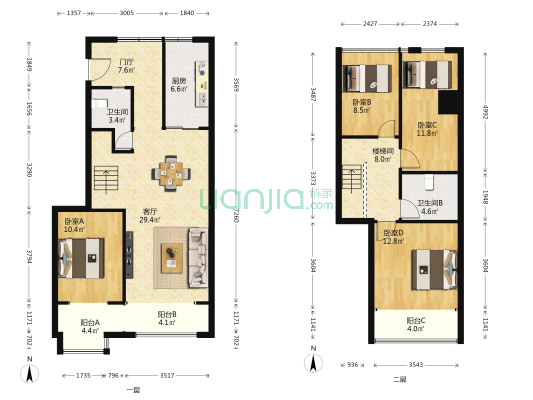电建星湖湾高层一期 4室1厅2卫 108平方