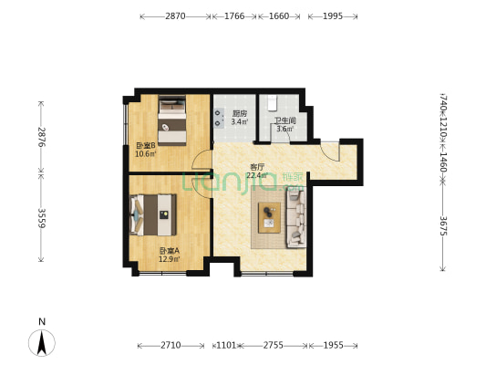 百汇首尊府邸 2室1厅1卫 84平方