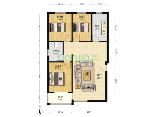联合小区7号院南北通透大三居，随时看房。-户型图