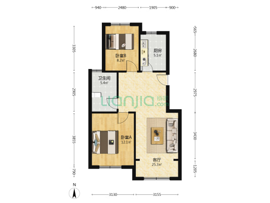 黄浦公馆IV期 2室1厅1卫 83平方