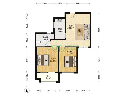 飞龙河东新城 2室1厅1卫 83平方