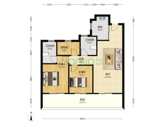 云创未来社区 2室1厅2卫 100平方