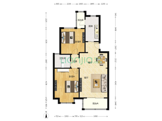 春港丽园(公寓) 2室2厅1卫 93平方