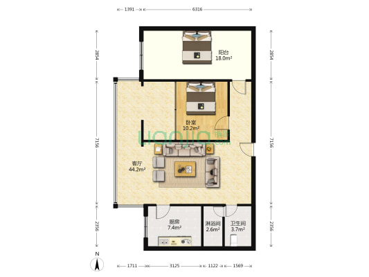 富丽嘉园 1室1厅2卫 110平方