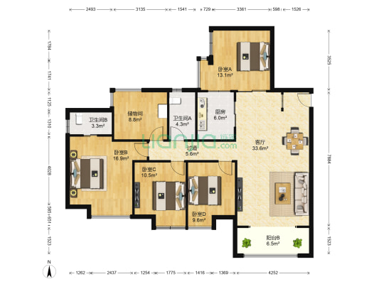 汇融悉尼湾库吉岛二期 4室1厅2卫 129平方