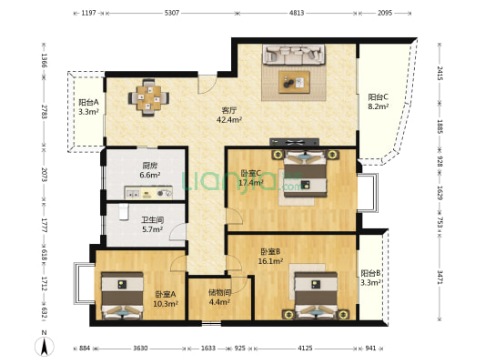 翠湖柳岸 3室1厅1卫 125平方