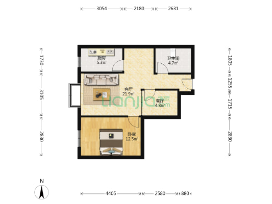 精装修小两居 房本满二 视野好 配套齐全-户型图