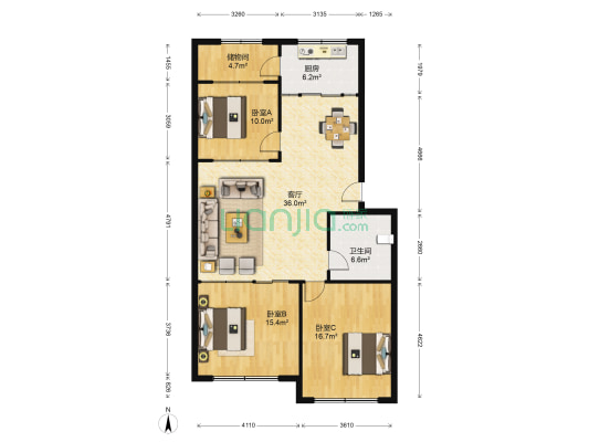 电力职工之家 3室1厅1卫 118平方