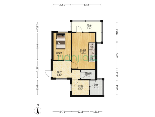 共和路5号院 2室1厅1卫 50平方