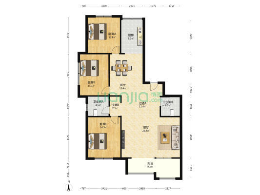 林泽花园东区 3室2厅2卫 170平方