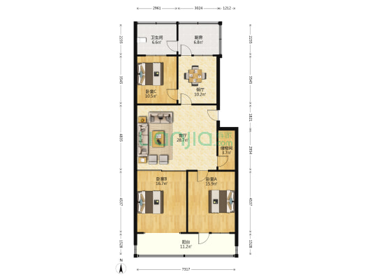 大马路 3室2厅1卫 123平方