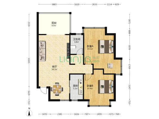 悦居·山海间 2室1厅1卫 103平方