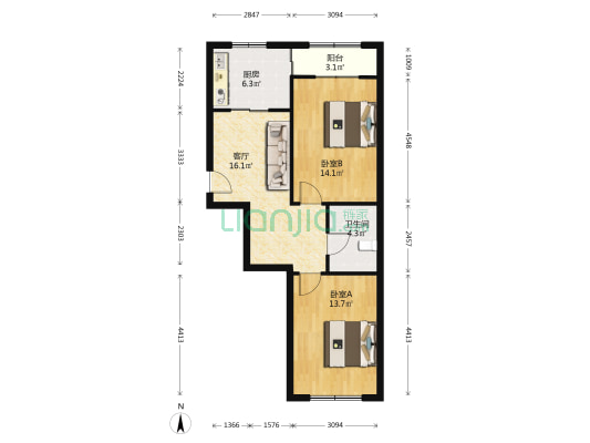 航空家园(南关区) 2室1厅1卫 75平方