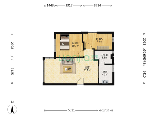 凤岗脚12号大院 2室1厅1卫 61平方