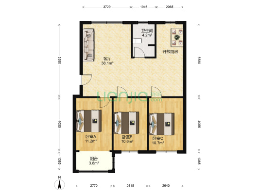 水岸绿城D区 3室1厅1卫 109平方