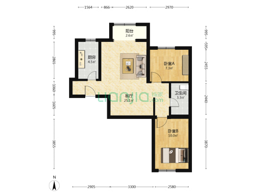 绿海家园 2室1厅1卫 83平方