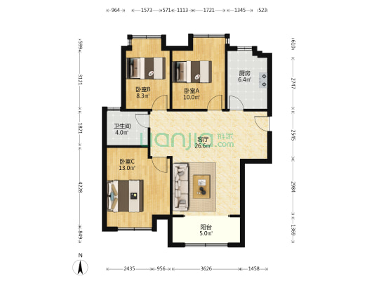 荣盛时代盛汇生活广场 3室1厅1卫 106平方