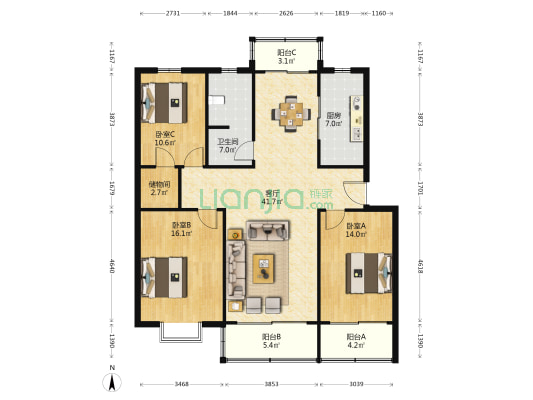 水木清华苑 3室1厅1卫 137平方