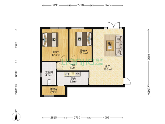 万象上东 2室1厅1卫 96平方